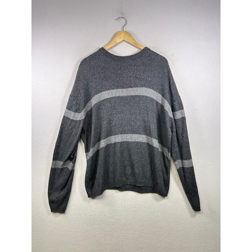 Alex Cannon Sweater Mens Large Gray Striped Cashmere Blend Crew Neck Pullover